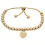 Náramek srdíčko na posuvné šňůrce, zlatá barva, korálky 6 mm, rozměr přívěsku 14x12 mm, 23.6 g