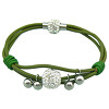 Náramek s krystalovými detaily a zelenou šňůrkou, délka 200 mm, průměr korálku 12 mm. Elegantní design pro každodenní nošení.