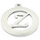 Přívěsek s iniciálou Z v kulatém designu, průměr 20 mm, stříbrná barva.