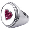 Prsten s růžovým srdcem a bílým pozadím, výška 25 mm, stříbrná barva, elegantní design pro každou příležitost.