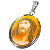 Přívěsek s obrazem Krista v oválném designu, stříbrná barva, rozměry 3x4 cm.