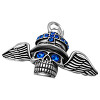 Přívěsek s lebkou a křídly se modrými kameny, stylový šperk pro originální vzhled, kód produktu 7PP9894.