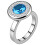 Prsten s modrým kamenem a zirkony, průměr 16 mm, stříbrná barva, váha 9,2 g.