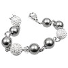 Náramek s lesklými perlami a krystalovými koulemi, stříbrná barva, 10 mm.